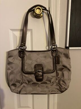 Coach Gray Signature Tote with Pewter Gray Trim